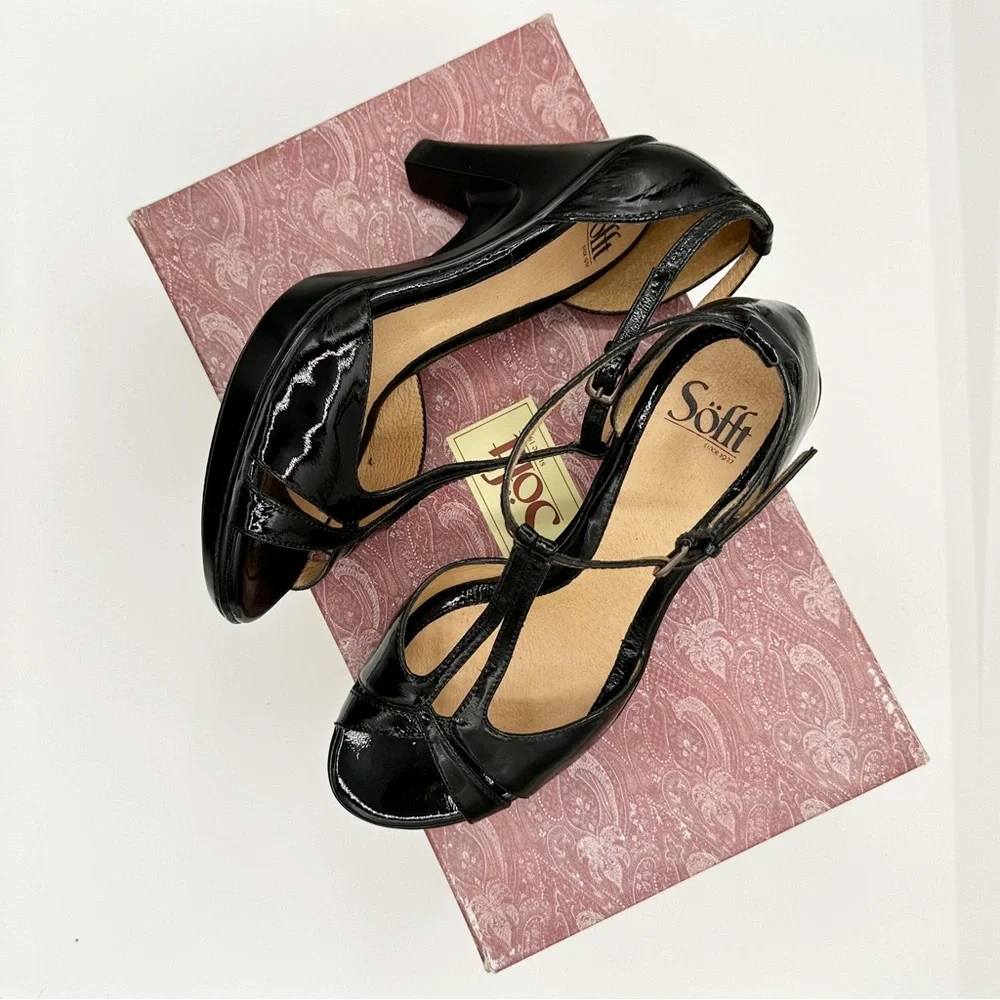 Söfft Verrin Size 8 Black Patent Leather Sandal Shoes - Picture 5 of 11